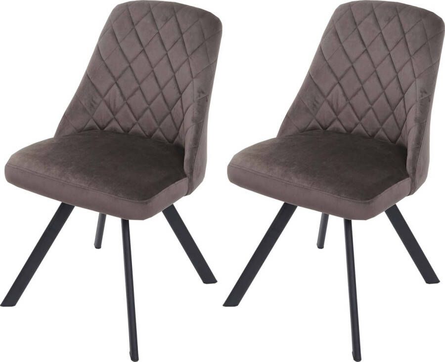 MCW Set van 2 eetkamerstoelen -K25 keukenstoel fauteuil gestoffeerde stoel metaalfluweel ~ donkerbruin