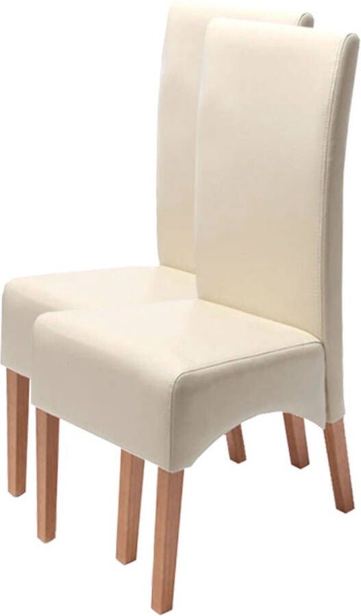 MCW Set van 2 eetkamerstoelen Keukenstoel Latina stoel LEATHER ~ crème lichtgekleurde poten