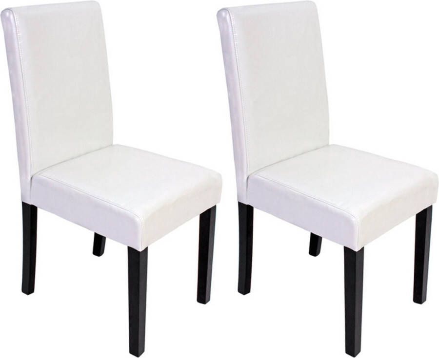 Cosmo Casa Set van 2 eetkamerstoelen Keukenstoel Littau ~ kunstleer wit donkere poten - Foto 2