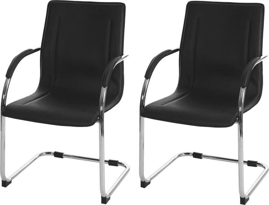 MCW Set van 2 eetkamerstoel Samara vrijdragende keukenstoel fauteuil stoel staal ~ zwart