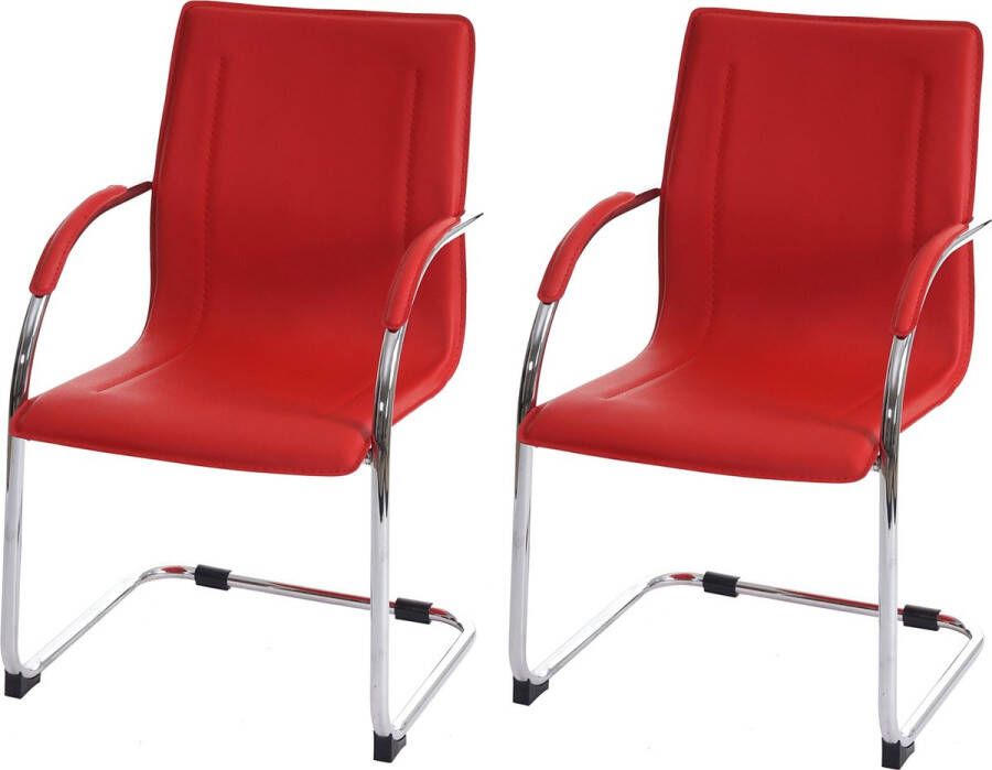 MCW Set van 2 eetkamerstoelen Samara vrijdragende keukenstoel fauteuil stoel staal ~ rood
