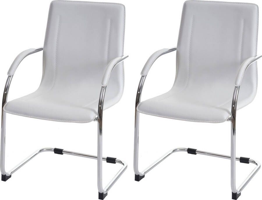 Set van 2 eetkamerstoelen Samara vrijdragende keukenstoel fauteuil stoel staal ~ wit