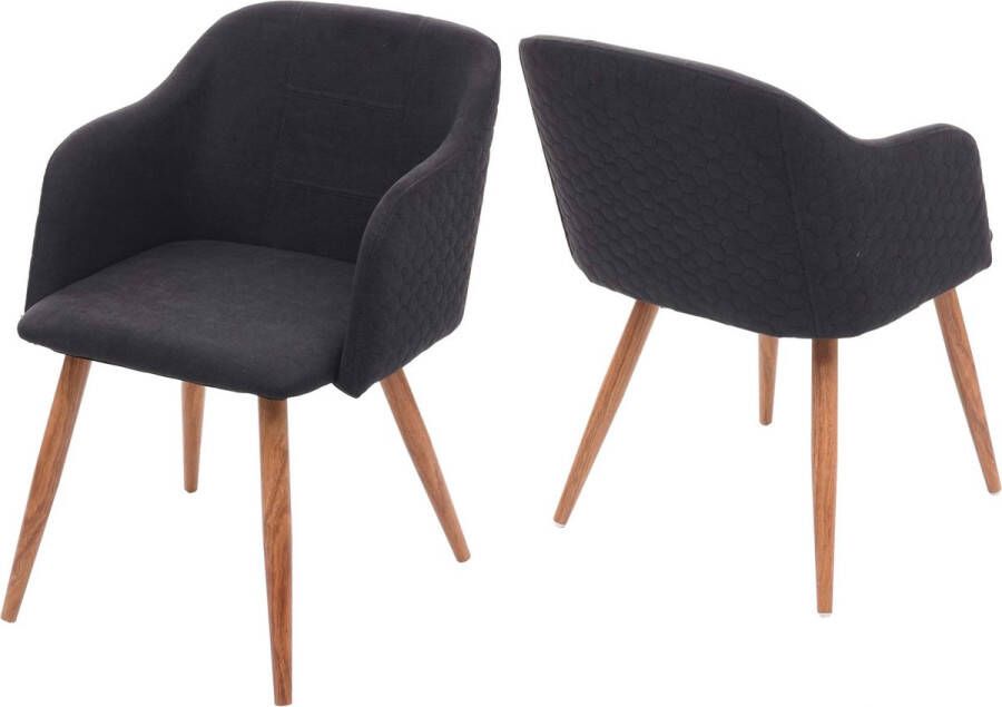 MCW Set van 2 eetkamerstoelen -D71 keukenstoel retro design armleuningen van stof textiel ~ antraciet-grijs