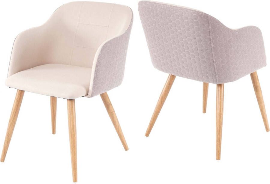 MCW Set van 2 eetkamerstoelen -D71 keukenstoel retro design armleuningen van stof textiel ~ crème-beige