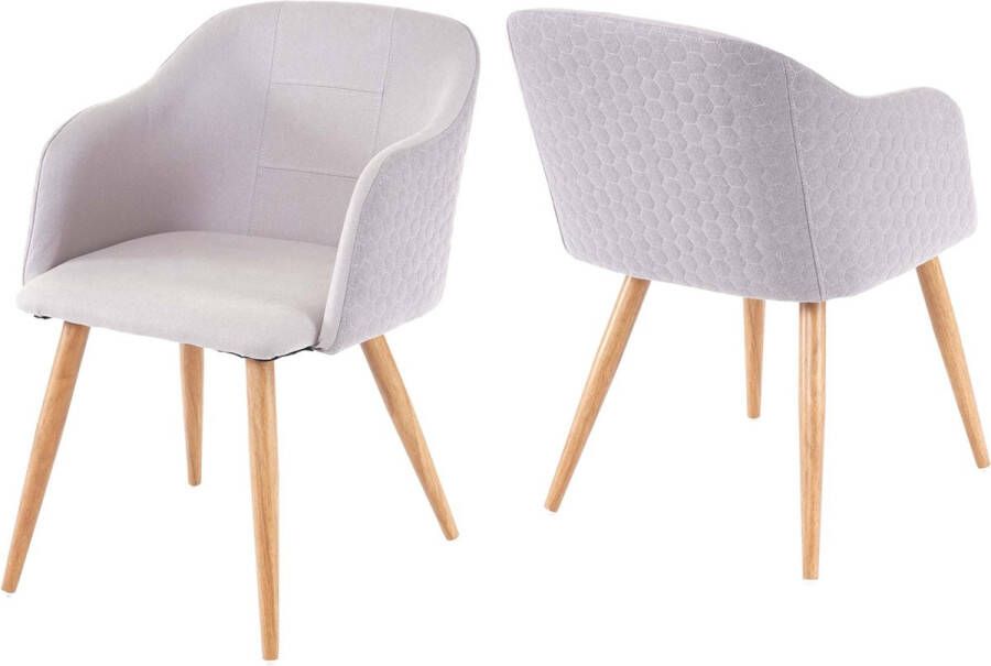 MCW Set van 2 eetkamerstoelen -D71 keukenstoel retro design armleuningen van stof textiel ~ lichtgrijs-grijs