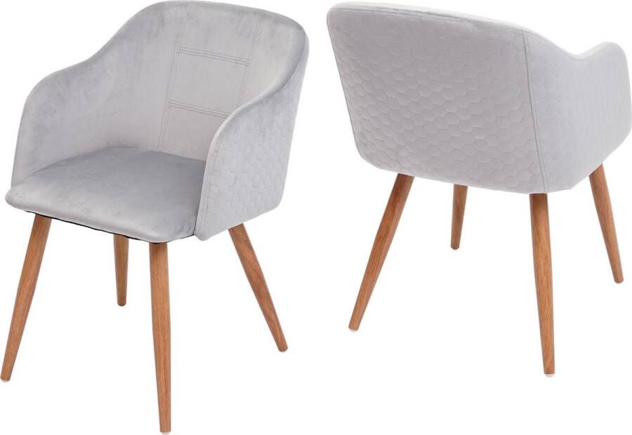 MCW Set van 2 eetkamerstoelen -D71 stoel keukenstoel retro design armleuningen stof textiel ~ fluweel lichtgrijs