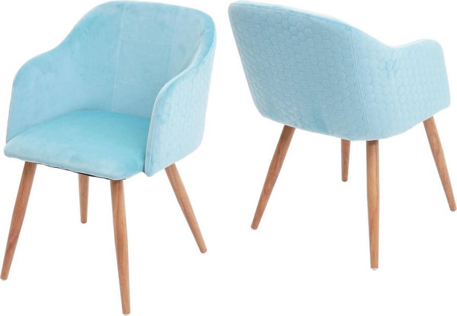 MCW Set van 2 eetkamerstoelen -D71 stoel keukenstoel retro design armleuningen stof textiel ~ fluweel turquoise