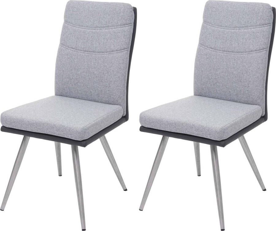MCW Set van 2 eetkamerstoelen -G54 keukenstoel stoel textiel imitatieleer roestvrij staal geborsteld ~ grijs