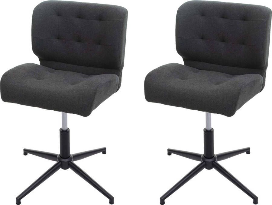 MCW Set van 2 eetkamerstoelen -H42 draaistoel in hoogte verstelbaar draaibaar ~ stof textiel donkergrijs voet zwart