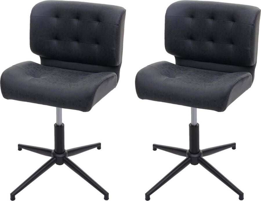 MCW Set van 2 eetkamerstoelen -H42 draaistoel in hoogte verstelbaar draaien ~ kunstleer vintage donkergrijs zwart onderstel