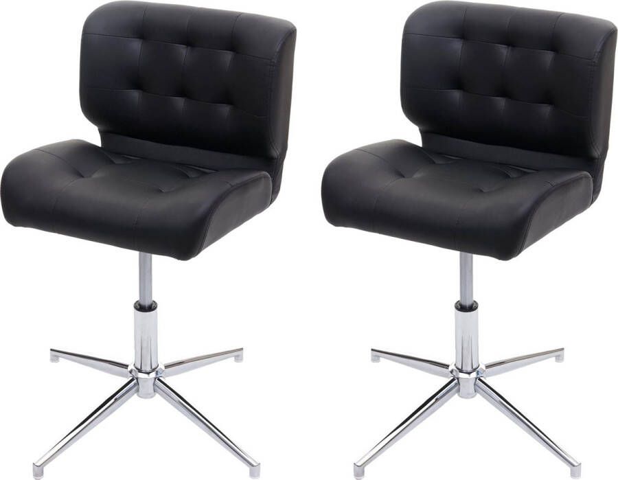 MCW Set van 2 eetkamerstoelen -H42 draaistoel in hoogte verstelbaar draaibaar ~ kunstleer zwart voet chroom