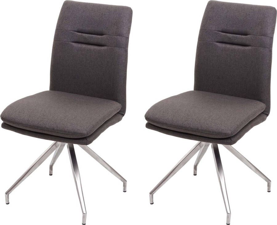 MCW Set van 2 eetkamerstoelen -H70 keukenstoel fauteuil stoel stof textiel geborsteld roestvrij staal ~ grijsbruin