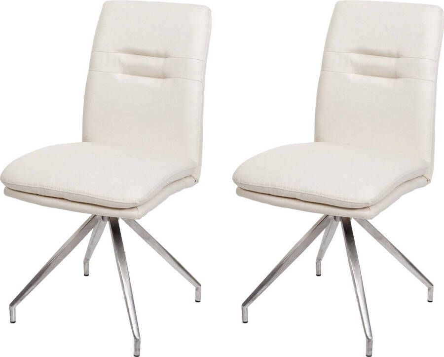 MCW Set van 2 eetkamerstoelen -H70 keukenstoel fauteuil stoel stof textiel geborsteld roestvrij staal ~ crème-beige