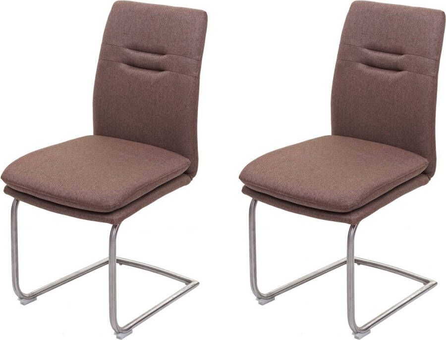 MCW Set van 2 eetkamerstoelen -H70 keukenstoel sledestoel stof textiel geborsteld roestvrij staal ~ bruin