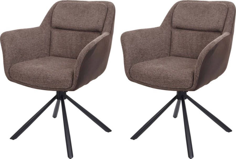 MCW Set van 2 eetkamerstoelen -K33 keukenstoel draaibare autostoel stof textiel ~ kunstleer bruin-donkerbruin