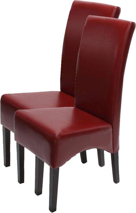 MCW Set van 2 eetkamerstoelen Keukenstoel Latina stoel LEER ~ rood donkere poten