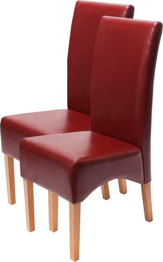 MCW Set van 2 eetkamerstoelen Keukenstoel Latina stoel LEER ~ rood lichtgekleurde poten