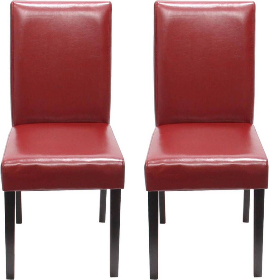 MCW Set van 2 eetkamerstoelen Keukenstoel Littau ~ leer rood donkere poten