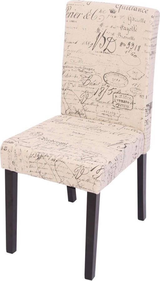 MCW Set van 2 eetkamerstoelen Keukenstoel Littau ~ textiel met belettering crème donkere poten