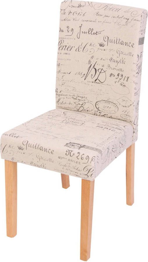 MCW Set van 2 eetkamerstoelen Keukenstoel Littau ~ textiel met belettering crème lichtgekleurde poten