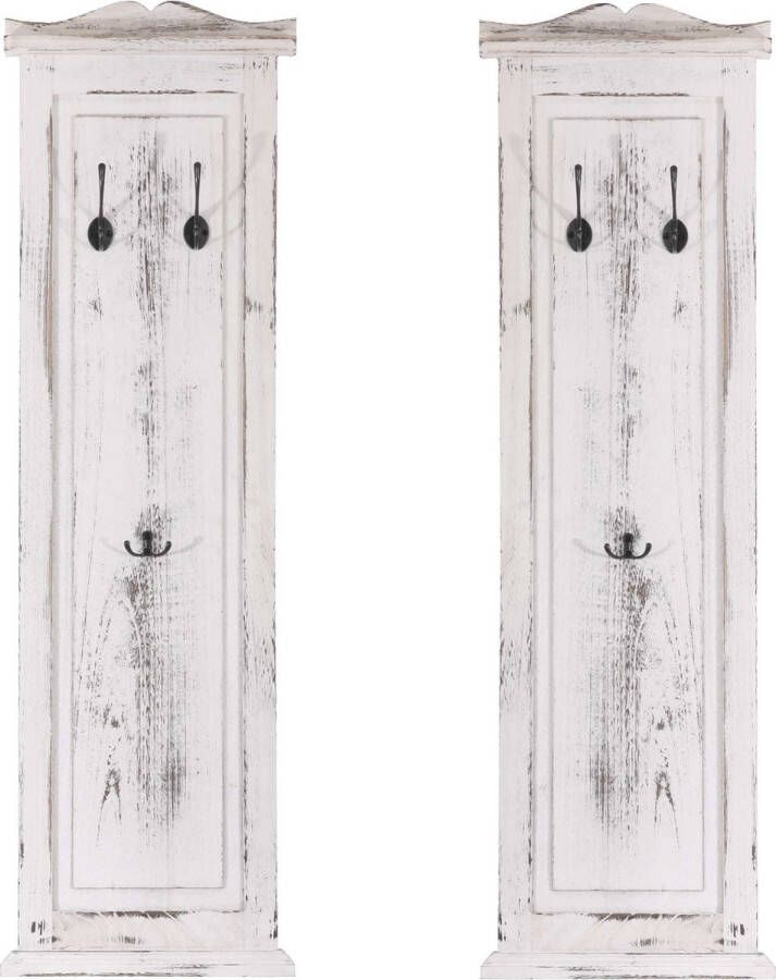 MCW Set van 2 kapstokken T33 wandkapstok kapstokpaneel wandhaken hout 109x28x4cm ~ wit shabby
