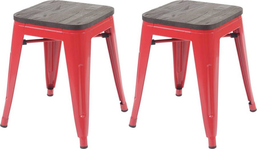 MCW Set van 2 krukken -A73 incl. houten zitting metalen kruk zitting kruk metalen industrieel ontwerp stapelbaar ~ rood