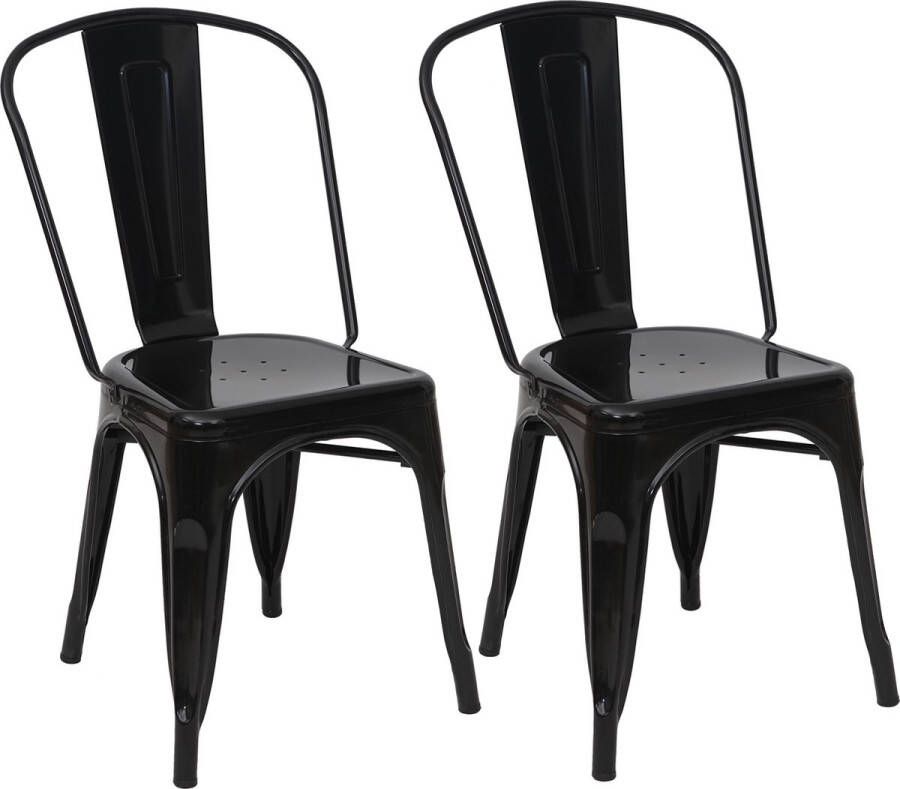 MCW Set van 2 stoelen -A73 bistrostoel stapelbare stoel metalen industrieel ontwerp stapelbaar ~ zwart - Foto 1