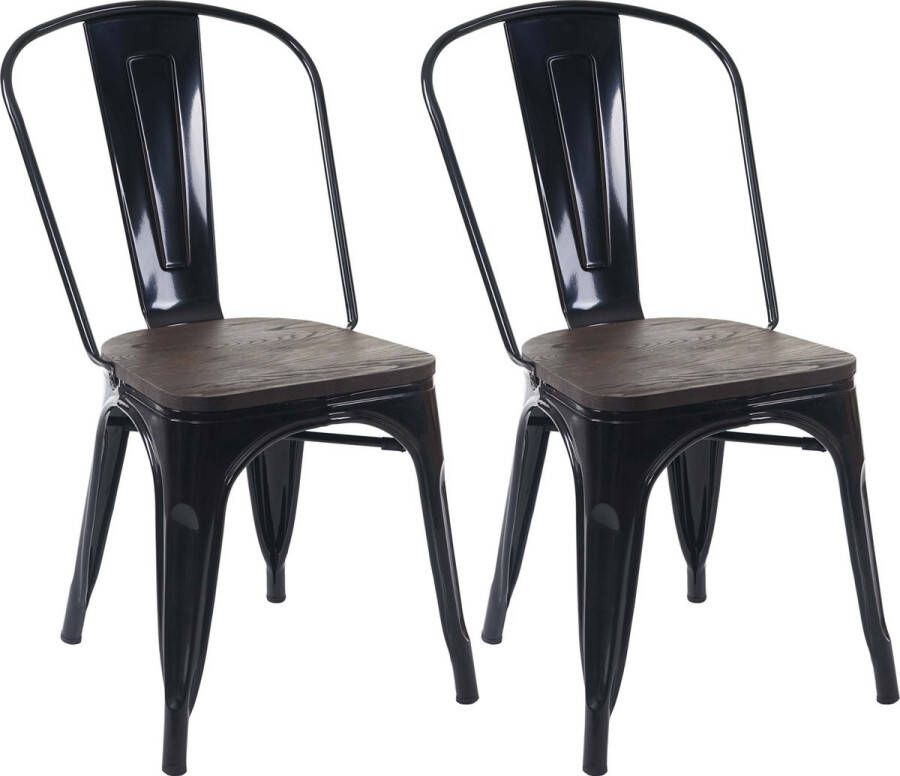 MCW Set van 2 stoelen -A73 incl. houten zitting bistrostoel stapelstoel metalen industrieel ontwerp stapelbaar ~ zwart