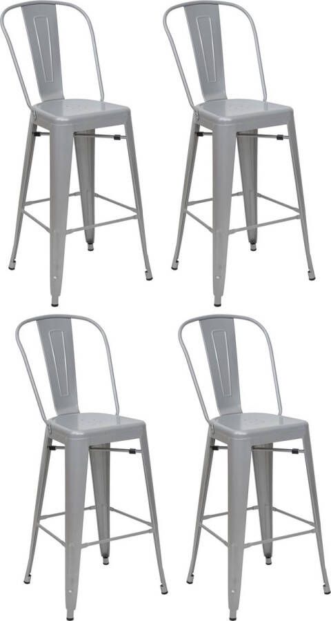 MCW Set van 4 barkrukken -A73 barkruk met rugleuning metalen industrieel ontwerp ~ grijs