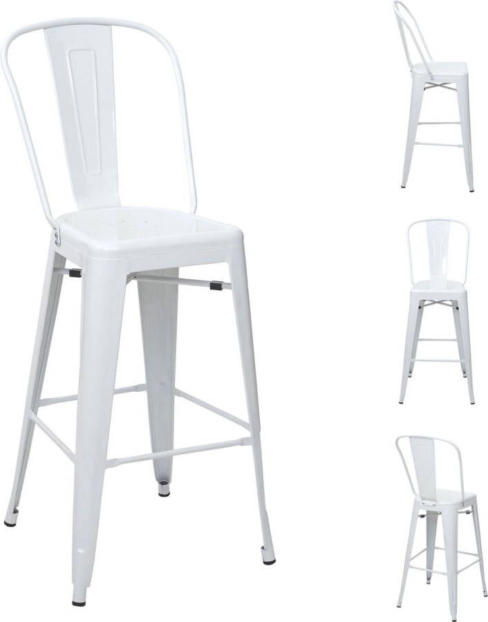 MCW Set van 4 barkrukken -A73 barkruk met rugleuning metalen industrieel ontwerp ~ wit