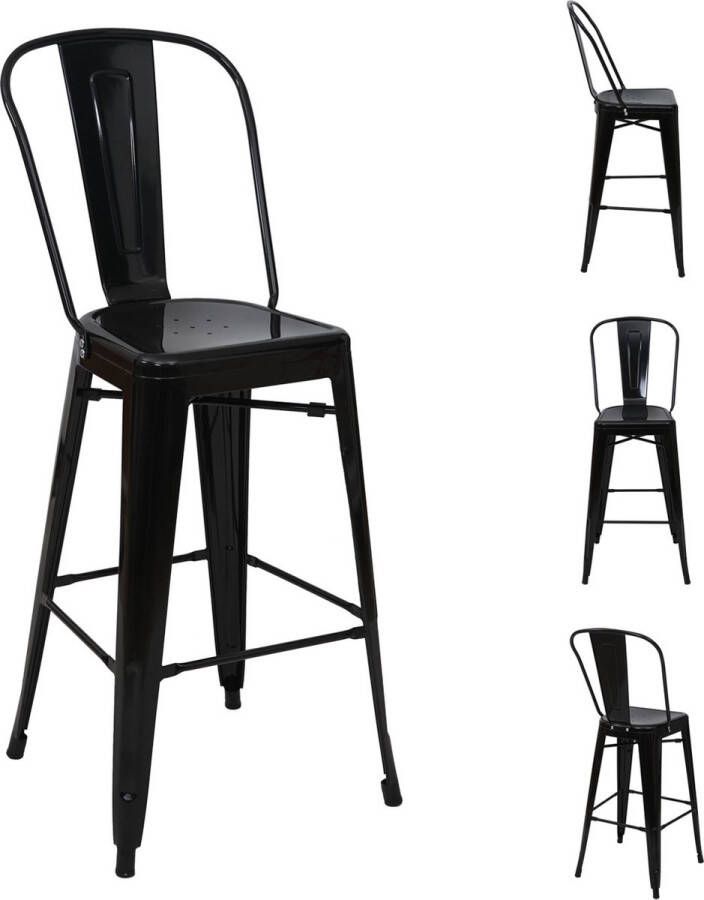 MCW Set van 4 barkrukken -A73 barkruk met rugleuning metalen industrieel ontwerp ~ zwart