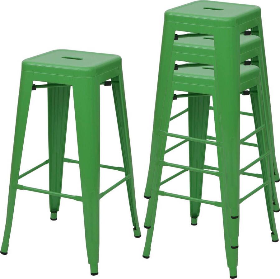 MCW Set van 4 barkrukken -A73 barkruk tegenkruk metalen industrieel ontwerp stapelbaar ~ groen