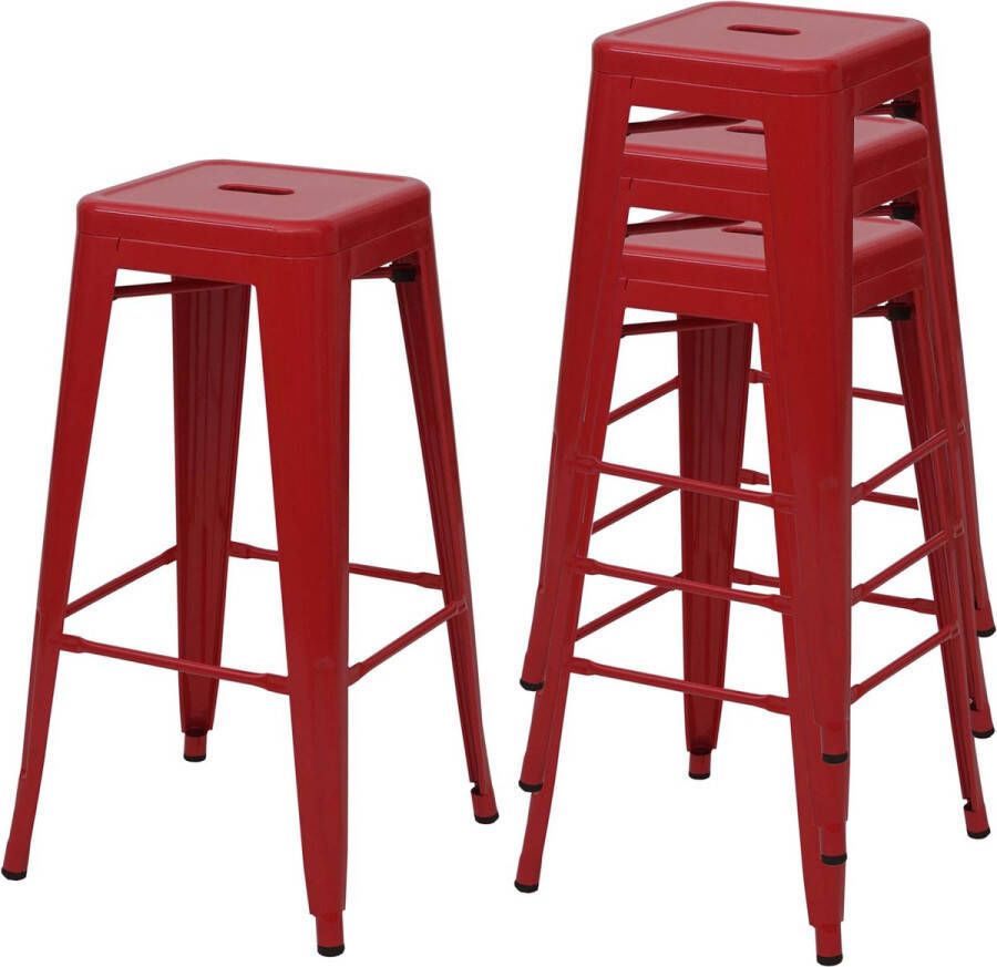 MCW Set van 4 barkrukken -A73 barkruk tegenkruk metalen industrieel ontwerp stapelbaar ~ rood