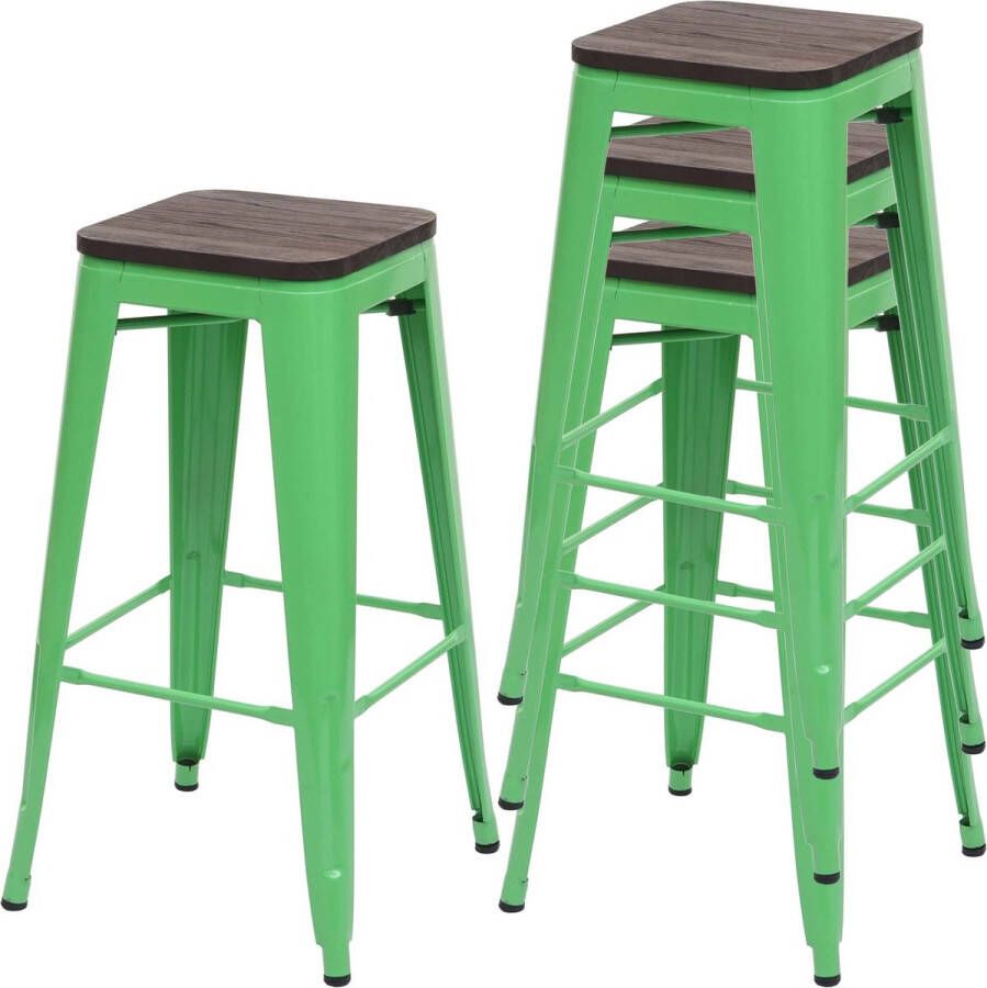 MCW Set van 4 barkrukken -A73 incl. houten zitting barkruk tegenkruk metaal industrieel ontwerp stapelbaar ~ groen