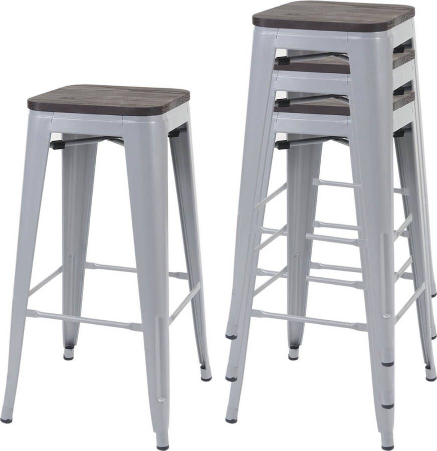 MCW Set van 4 barkrukken -A73 incl. houten zitting barkruk tegenkruk metaal industrieel ontwerp stapelbaar ~ zwart