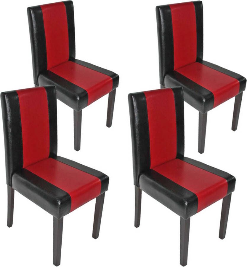 MCW Set van 4 Eetkamerstoel Keukenstoel Littau ~ Imitatieleer zwart-rood donkere poten - Foto 2