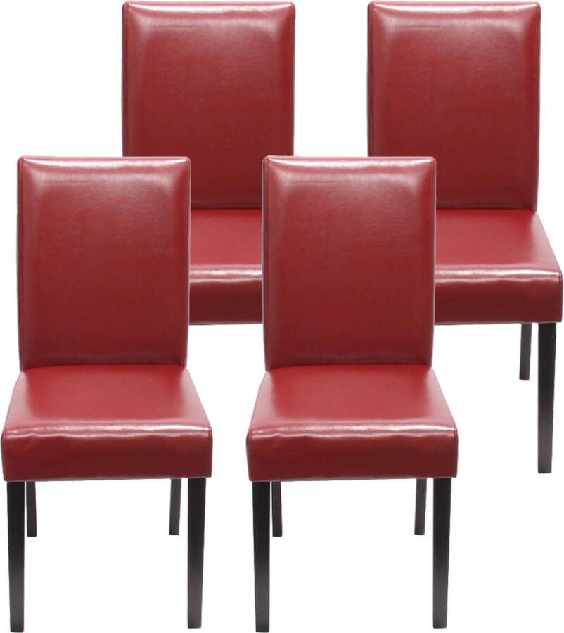 MCW Set van 4 eetkamerstoelen Keukenstoel Littau MVG-gecertificeerd ~ kunstleer rode donkere poten