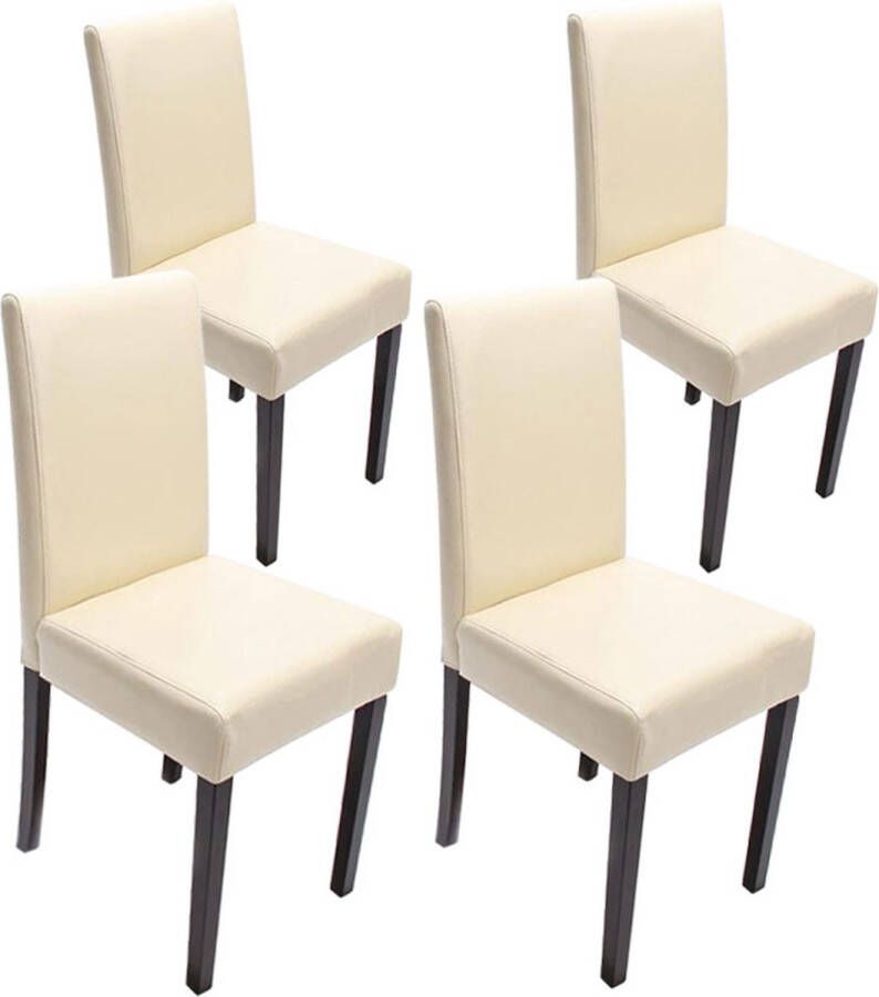 MCW Set van 4 eetkamerstoelen Keukenstoel Littau ~ leer crème donkere poten