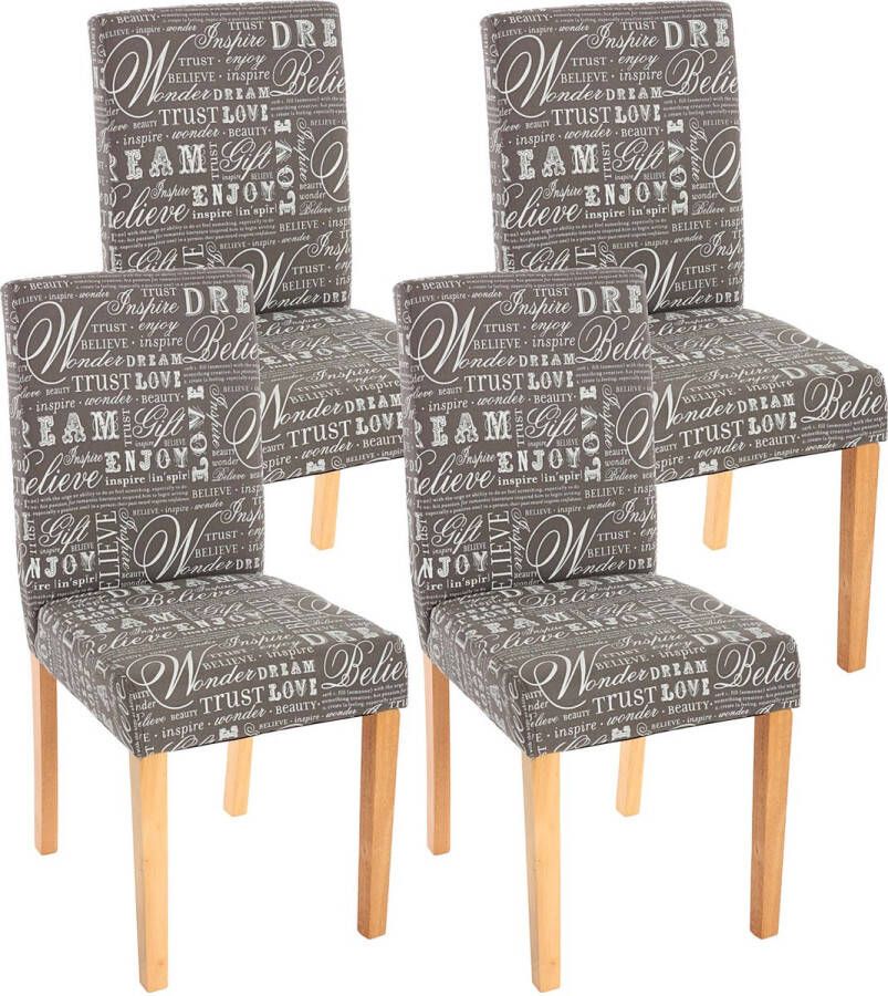 MCW Set van 4 eetkamerstoelen Keukenstoel Littau ~ textiel met belettering grijs lichte poten