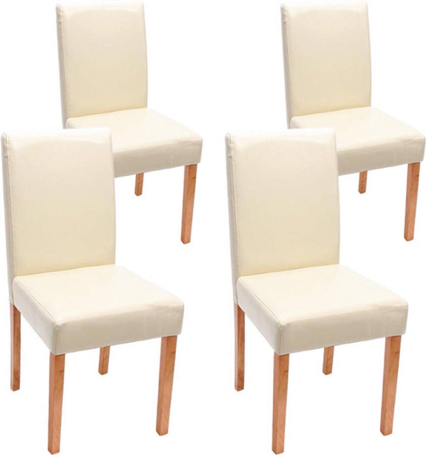 MCW Set van 4 eetkamerstoelen Keukenstoel Littau ~ leer crème lichtgekleurde poten