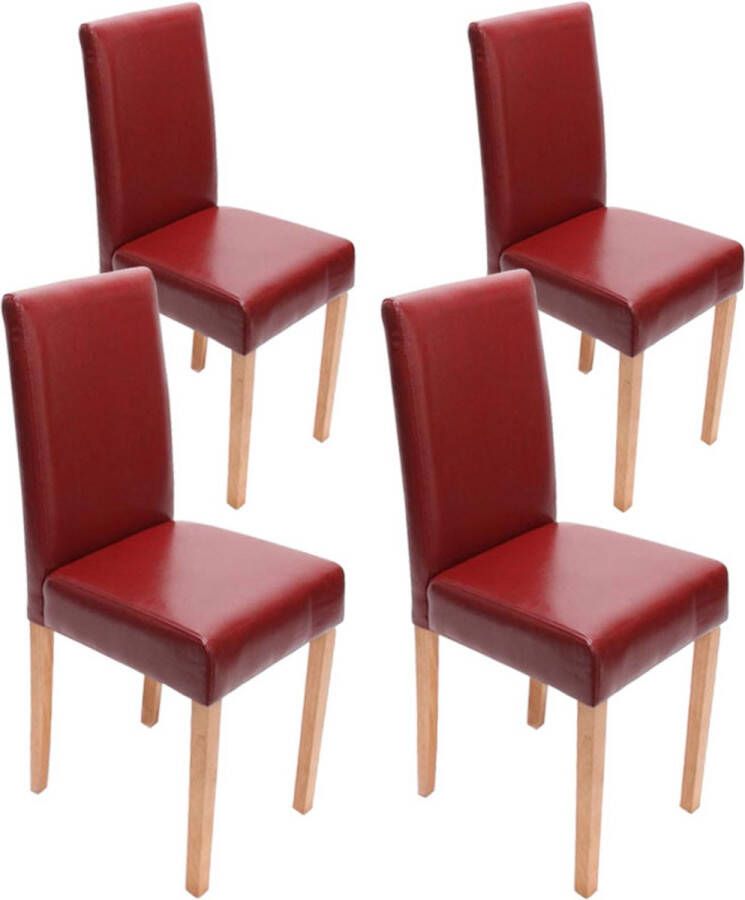 MCW Set van 4 eetkamerstoelen Keukenstoel Littau ~ leer rode lichtgekleurde poten