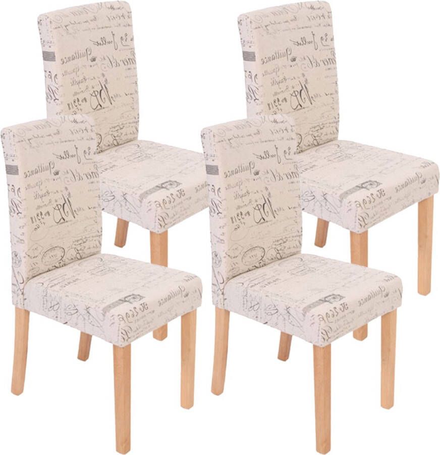 MCW Set van 4 eetkamerstoelen Keukenstoel Littau ~ textiel met belettering crème lichtgekleurde poten