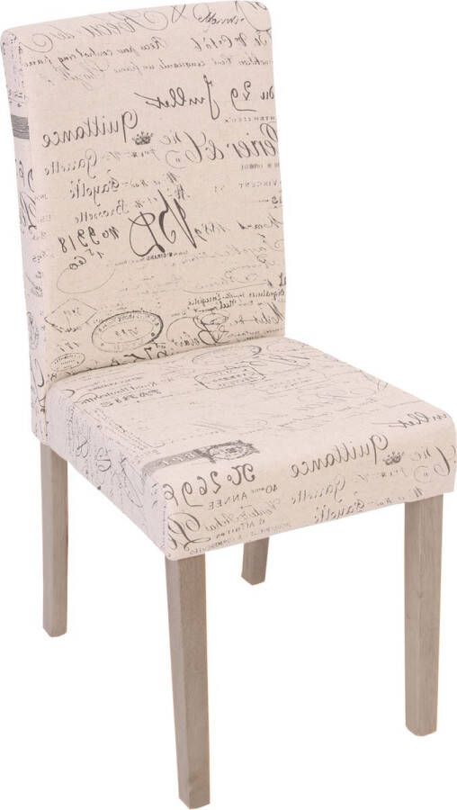 MCW Set van 4 eetkamerstoelen Littau stoel keukenstoel ~ textiel met belettering crème poten structuur eik