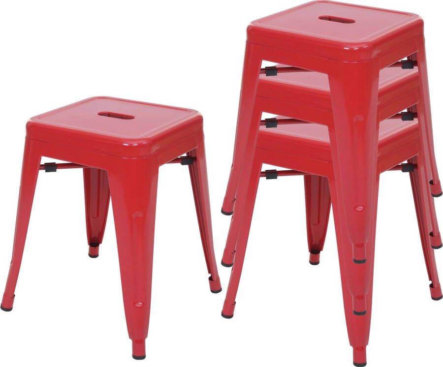 MCW Set van 4 krukken -A73 metalen kruk zitkruk metalen industrieel ontwerp stapelbaar ~ rood