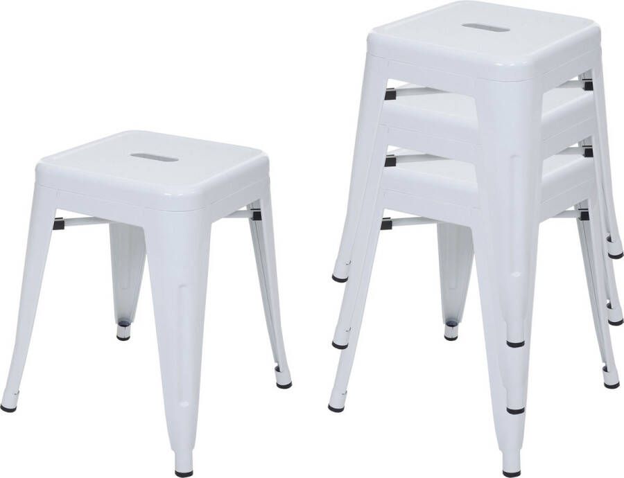 MCW Set van 4 krukken -A73 metalen kruk zitkruk metalen industrieel ontwerp stapelbaar ~ wit