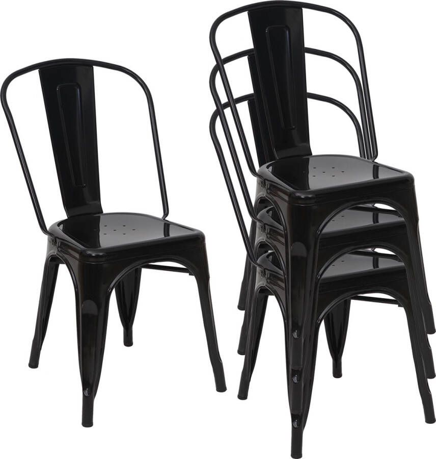 MCW Set van 4 stoelen -A73 bistrostoel stapelbaar metalen industrieel ontwerp stapelbaar ~ zwart