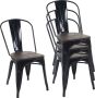 MCW Set van 4 stoelen -A73 incl. houten zitting bistrostoel stapelstoel metalen industrieel ontwerp stapelbaar ~ zwart - Thumbnail 2