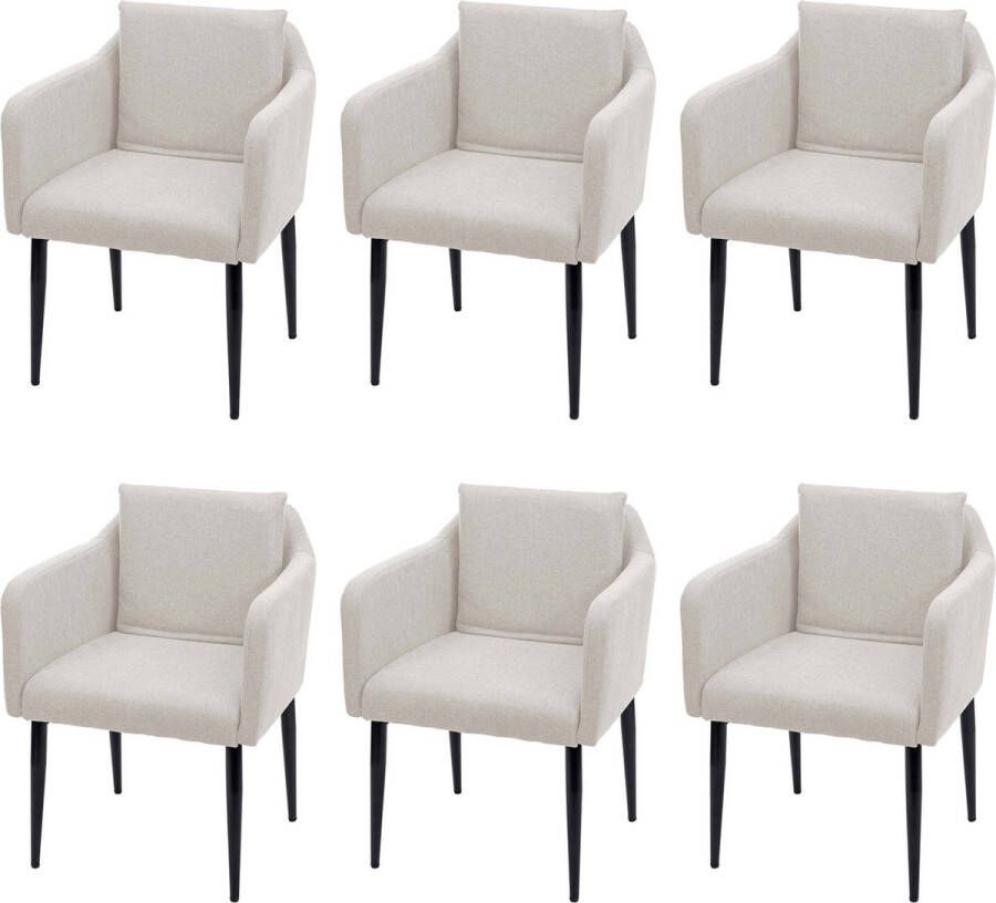 MCW Set van 6 eetkamerstoel -H93 keukenstoel fauteuil stoel ~ stof textiel crème-beige