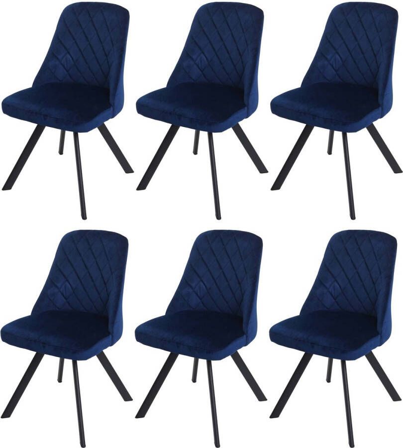 MCW Set van 6 eetkamerstoel -K25 keukenstoel fauteuil gestoffeerde stoel metaalfluweel ~ blauw