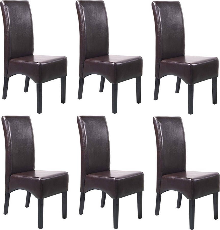 MCW Set van 6 Eetkamerstoel Keukenstoel Latina LEATHER ~ bruin donkere poten
